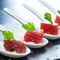 Macro close up of tuna appetizers.