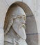 A macro close up view of stone statue head with beard in the Fisherman`s Bastion in the Buda Castle