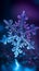 Macro closeup of beautiful snowflake on shiny background, 3D rendering