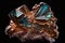 Macro closeup of a copper mineral crystal against a dark background