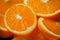 Macro closeup Mandarin orange slices, bursting with juicy, vibrant goodness