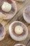 Macro closeup of raw flat mushrooms