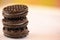 Macro closeup of stack of cookies.