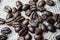 Macro coffee beans on the burlap
