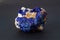 Macro deep blue azurite crystal cluster on white calcite and albite matrix