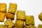 Macro of  delicious soup croutons isolated, close up