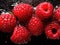 Macro detail Red raspberry fruit with fresh taste and sparkling water drops