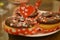 Macro detail of sweet donuts covered with small colorful hearts