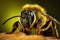 A macro extreme closeup of fluffy bumblebee. AI generative image