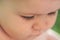 Macro eyelash. Portrait of little baby boy, cropped face with long lashes. Concept of kids face close-up. Head shoot