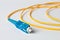 Macro Fiber optic patchcord on white background