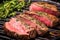 macro of herb rubbed beef steak in pan