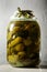 macro homemade canned cucumbers in glass jar