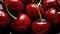 Macro image of cherry berries with drops of water. High detail