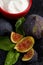 Macro Image of Delicious Figs, Basil and Nature Greek Yogurt