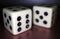 Macro image of a pair of white plastic dice