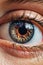 Macro image of woman eye with colored iris