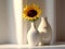 Macro, an interior room showing two white vases with a sunflower in them, in the style of zbrush, subtle shades.Generative AI