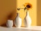 Macro, an interior room showing two white vases with a sunflower in them, in the style of zbrush, subtle shades.Generative AI