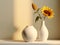 Macro, an interior room showing two white vases with a sunflower in them, in the style of zbrush, subtle shades.Generative AI