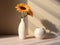 Macro, an interior room showing two white vases with a sunflower in them, in the style of zbrush, subtle shades.Generative AI