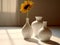 Macro, an interior room showing two white vases with a sunflower in them, in the style of zbrush, subtle shades.Generative AI
