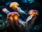 Macro Magic: Illuminated Jellyfish Dazzle within an Enchanting Underwater Cave