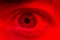 Macro on man eye expressing shocked surprise and fear expression