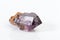 Macro mineral stone Amethyst on smoky quartz on a white background