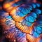 Macro moth wings. Magical colourful butterfly wing texture. AI generated.
