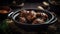 Macro Photo Chicken Adobo On Stone Rustic Pub. Generative AI