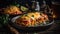 Macro Photo Chicken Enchiladas On Stone Rustic Pub. Generative AI