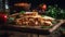Macro Photo Chicken Quesadilla On Stone Rustic Pub. Generative AI