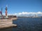 Macro photo with a decorative background of a city landscape with a river pleasure boat on the Neva River in St. Petersburg