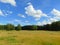 Macro photo with a decorative background of a summer landscape of a rural picturesque area