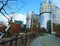 Macro photo with a decorative background of an urban landscape with architectural structures and structures in a European country