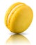 Macro photo of french yellow macaroon isolated on white background