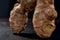 Macro photo. ginger root on a black background. side view. volume ripe product. macro photo. Against viruses and diseases