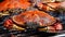 macro photo Grilled crabs with light smoke and hot coals