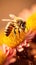 A macro photo of a honeybee on a big flower. Ai generated illustration