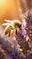 A macro photo of a honeybee on a big flower. Ai generated illustration