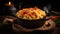 Macro Photo Lobster Mac And Cheese On Stone Rustic Pub. Generative AI