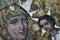 Macro photo miracle icon of the Virgin Mary fresco Christ