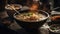 Macro Photo Noodle Soups On Stone Rustic Pub. Generative AI