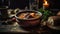 Macro Photo Oxtail Soup On Stone Rustic Pub. Generative AI