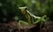 macro photo of Praying Mantis insect in its natural habitat outdoors. close up photography. Generative AI