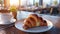 Macro photography detailed layers and texture of a freshly baked croissant in hyperrealistic style