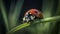 Macro Photography Of A Ladybug On A Single Blade Of Grass