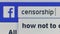 Macro pixel level close up of a user typing the word `censorship` into the search bar of Facebook website