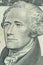 Macro portrait of Alexander Hamilton : American statesman and one of the Founding Fathers of the United States on $10 dollar bankn